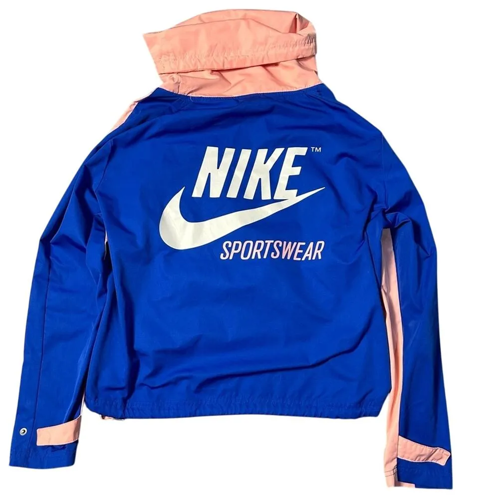 Nike  Pink & Blue Retro Cowl Neck Pullover Windbreaker Jacket - Image 2