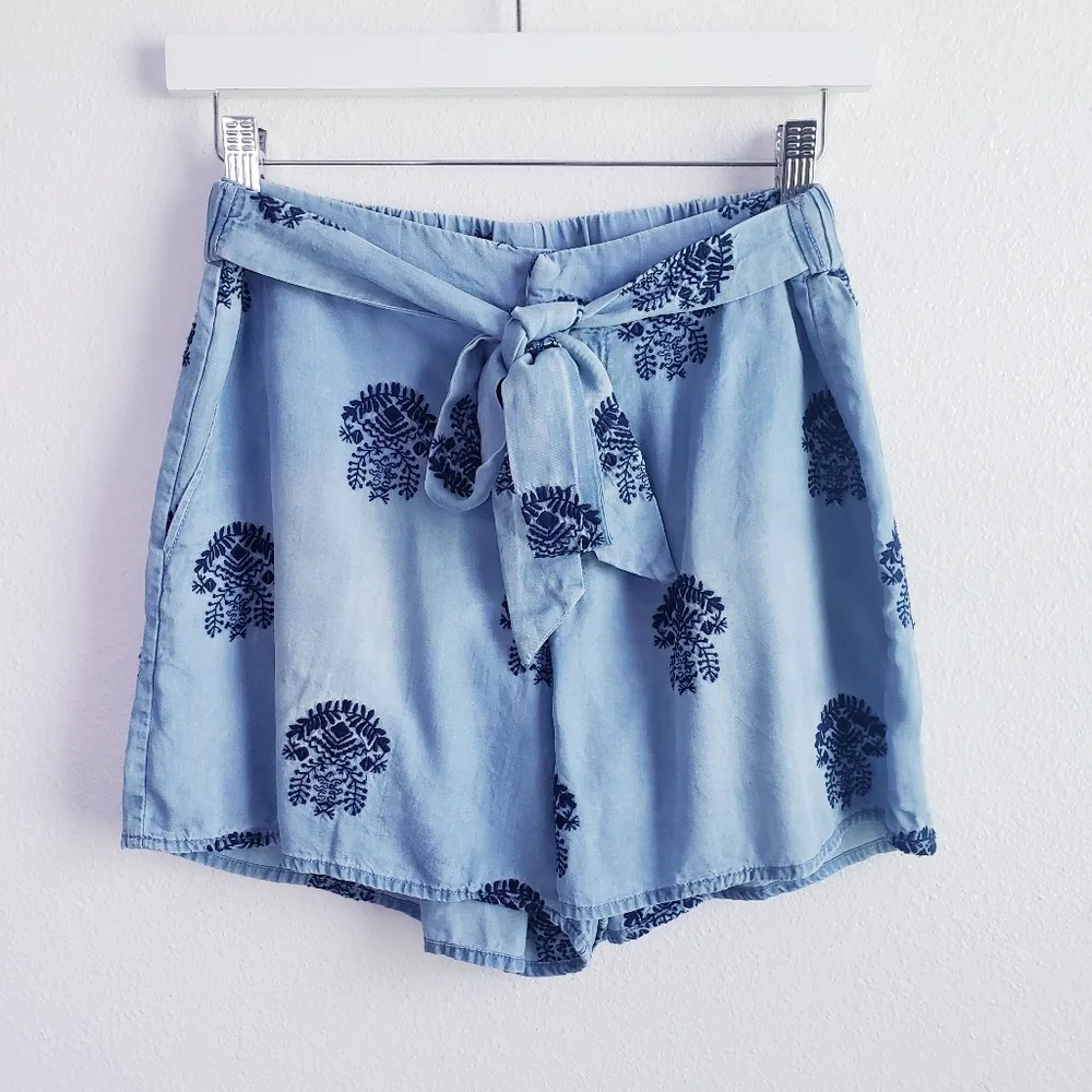 Fourteenth Place Embroidered Mock Denim Shorts - Image 2