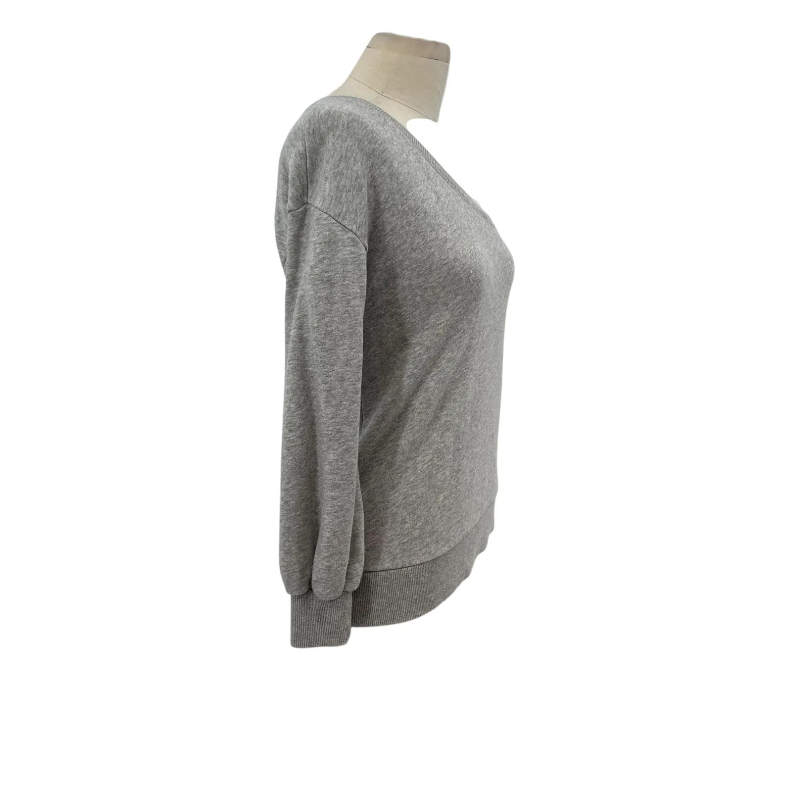 Nation LTD One Shoulder Sleeve Sweatshirt Pima Cotton Terry Gray Size XS - Image 2