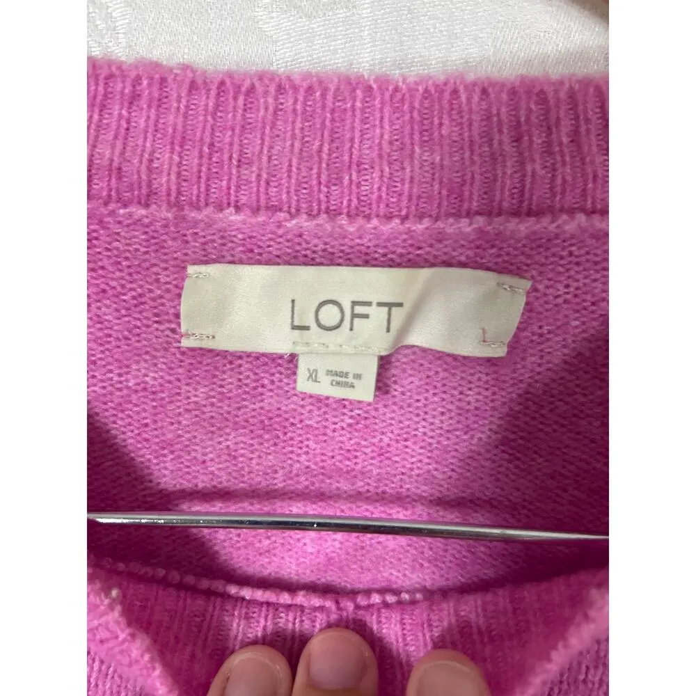 Loft Sweater XL Lot of 2 Tan Weekend Pink Ruffle Knit - Image 3