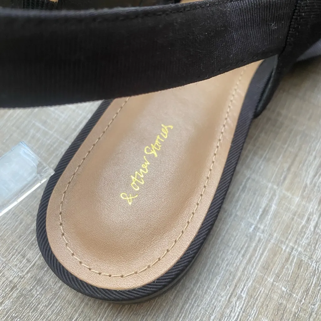 & Other Stories Black Twill Slingback Buckled Sandals Women’s 8 Wide Strap Flats - Image 10