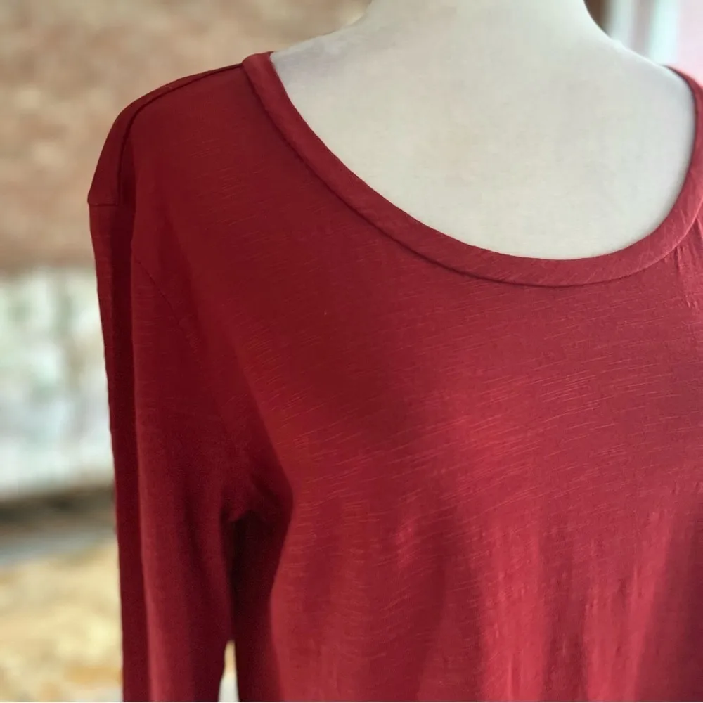 Caslon Top Ruffle Hem Long Sleeve Brick Red M Relaxed Dressy Tee Work Everyday - Image 3