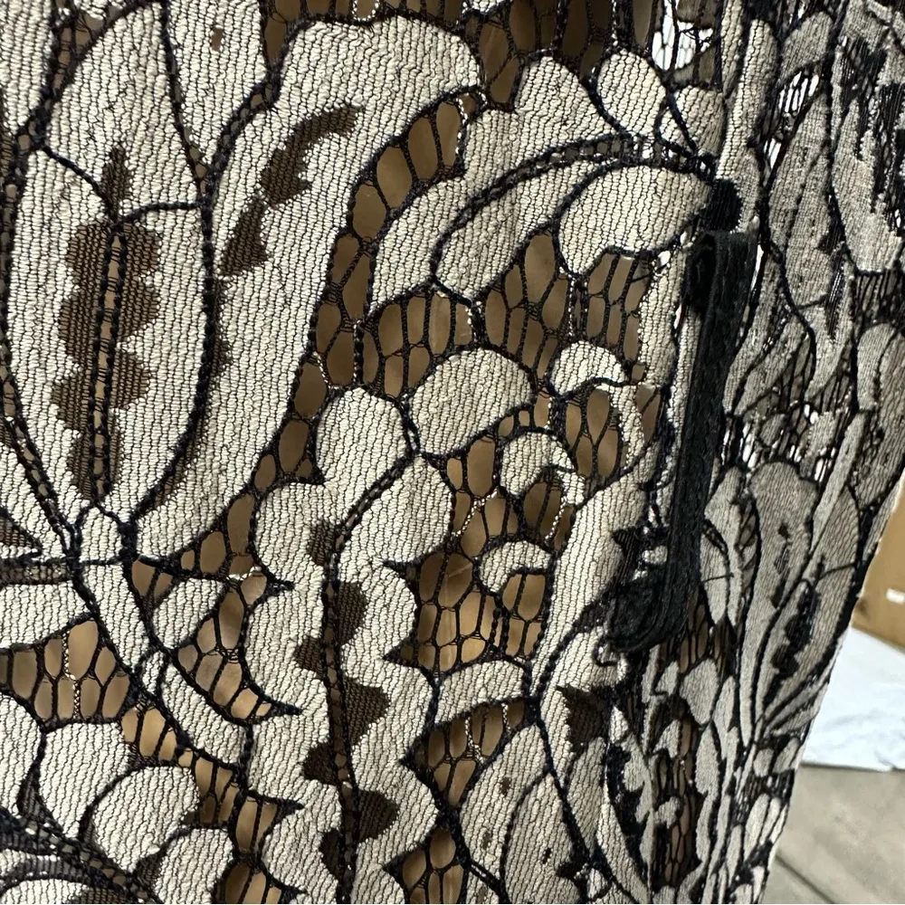 Miilla Lace Semi Sheer 3 Quarter Sleeve Black Tan Coverup Dress Womens Small - Image 9