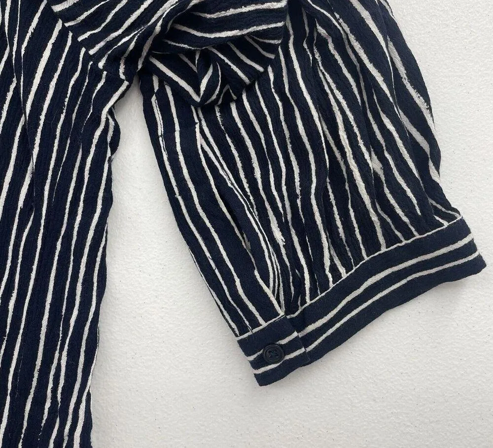 Gap Size XL Tie Shirt Dress Wrap Front Long Sleeve True Indigo Navy Blue Stripe - Image 7