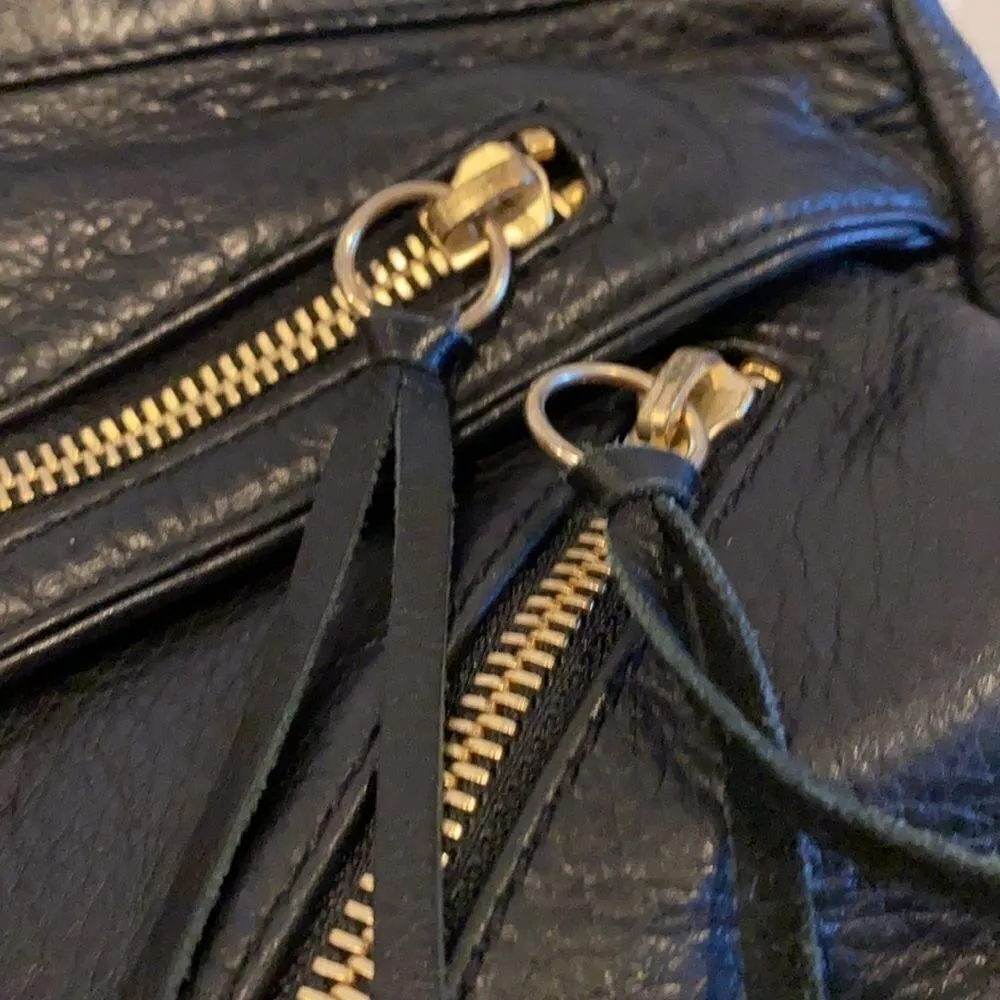 BOTKIER Black Leather Fringe Shoulder Handbag with Gold Hardware - Image 6