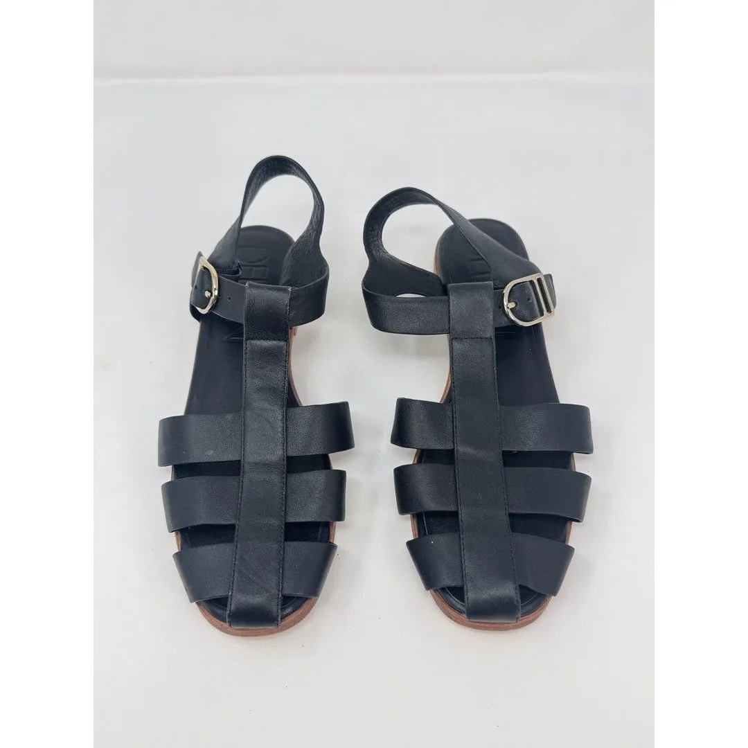 Deltan Abbey Women Sandals Black Leather Fisherman Flats Gladiator Buckle US 8 M - Image 2