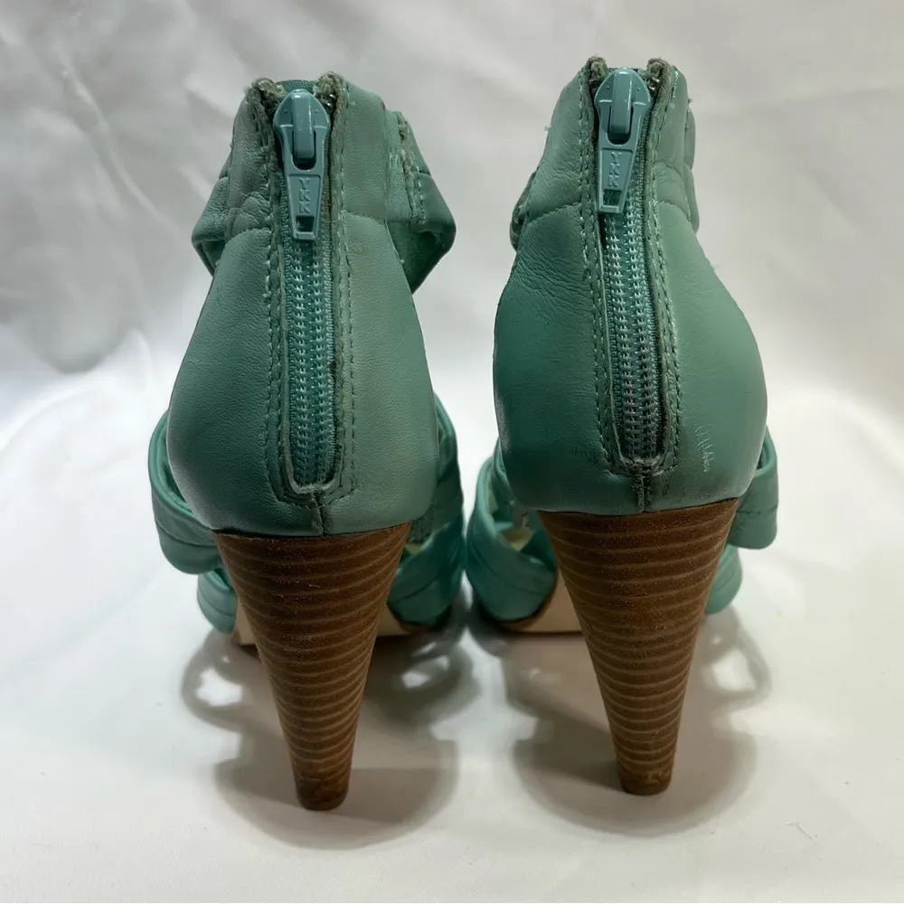 Seychelles Mother of Pearl Mint Leather Heels Sandals Size 6 Colorful Zipper - Image 4
