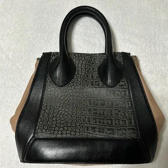 Pour La Victoire Black Beige Maison Croc Embossed Leather Medium Tote Handbag - Image 1