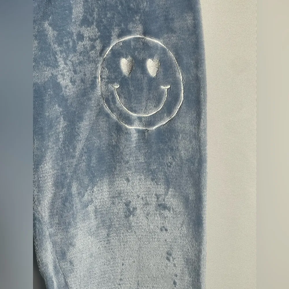 Mighty Fine Plush Joggers L Blue Heart Eyes Smiley Lounge Pants Cozy Fleece - Image 2