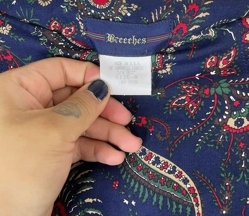 Vintage Dark Blue Paisley Faux Wrap Mini Skirt Size M - Image 3