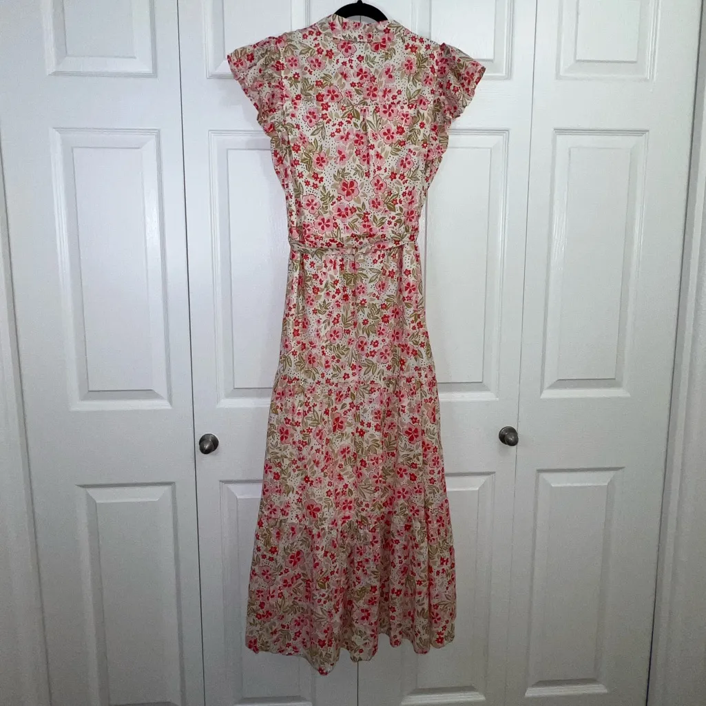 Anthropologie LEA Floral Red and White Maxi Dress 100% Cotton - Image 3