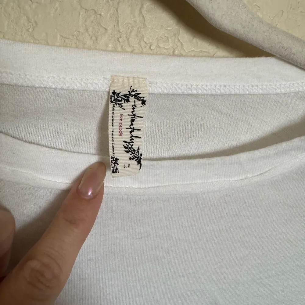 Free People Long‎ Sleeve Crewneck Bodysuit Printed Floral Sleeves Sz Small White - Image 4