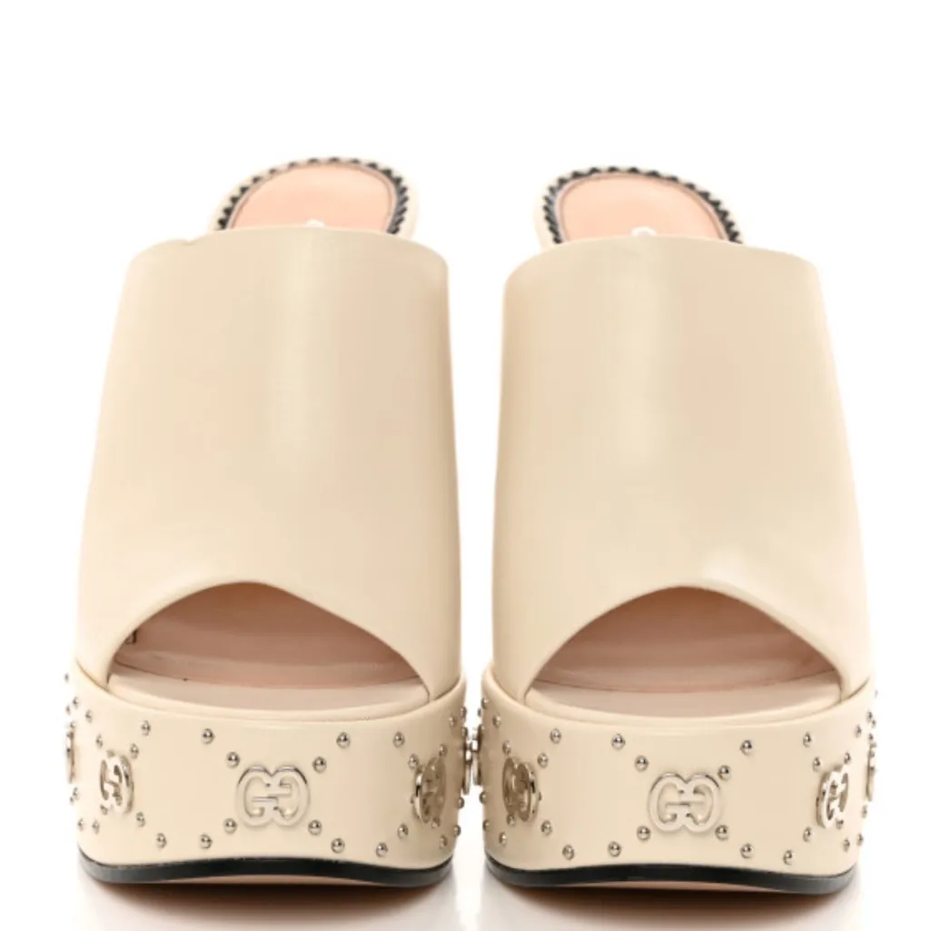 Brand New Authentic Gucci Womens Janaya Sandal GG Studded Leather Platform Mule - Image 4