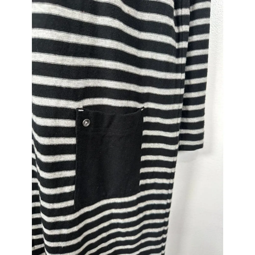 J. Jill Medium Knit Dress Long Sleeve Black Gray Striped Knee Length Cotton - Image 3