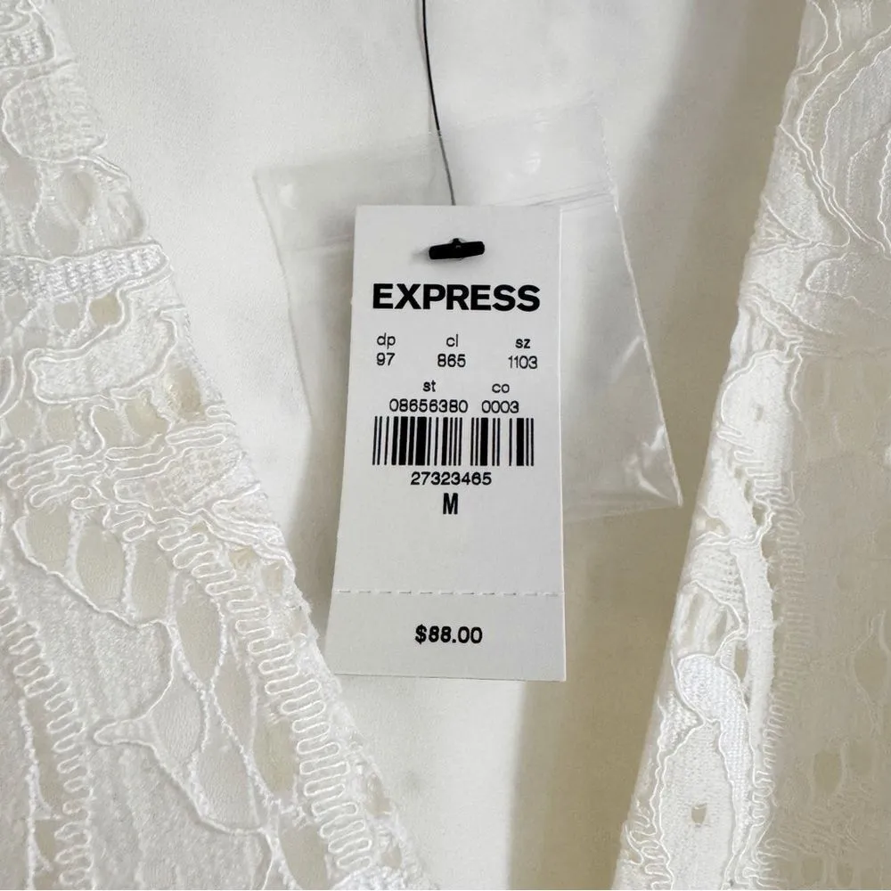 NWT Express Cream Lace Wrap Top with Bow Tie Side Size M - Image 9