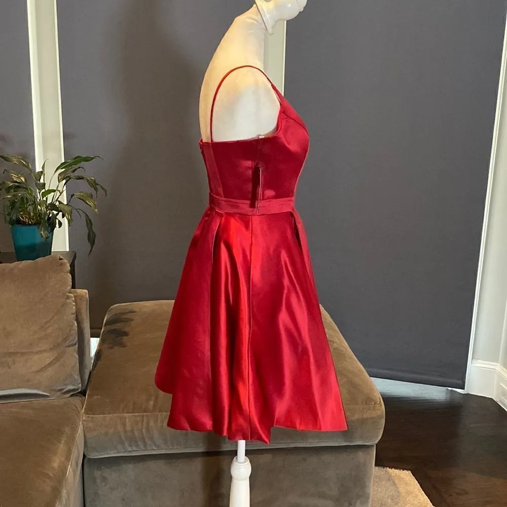 Women’s Short Red Satin Prom Party Homecoming Dress Zip Up Back Size 2 NWT Red - Image 3