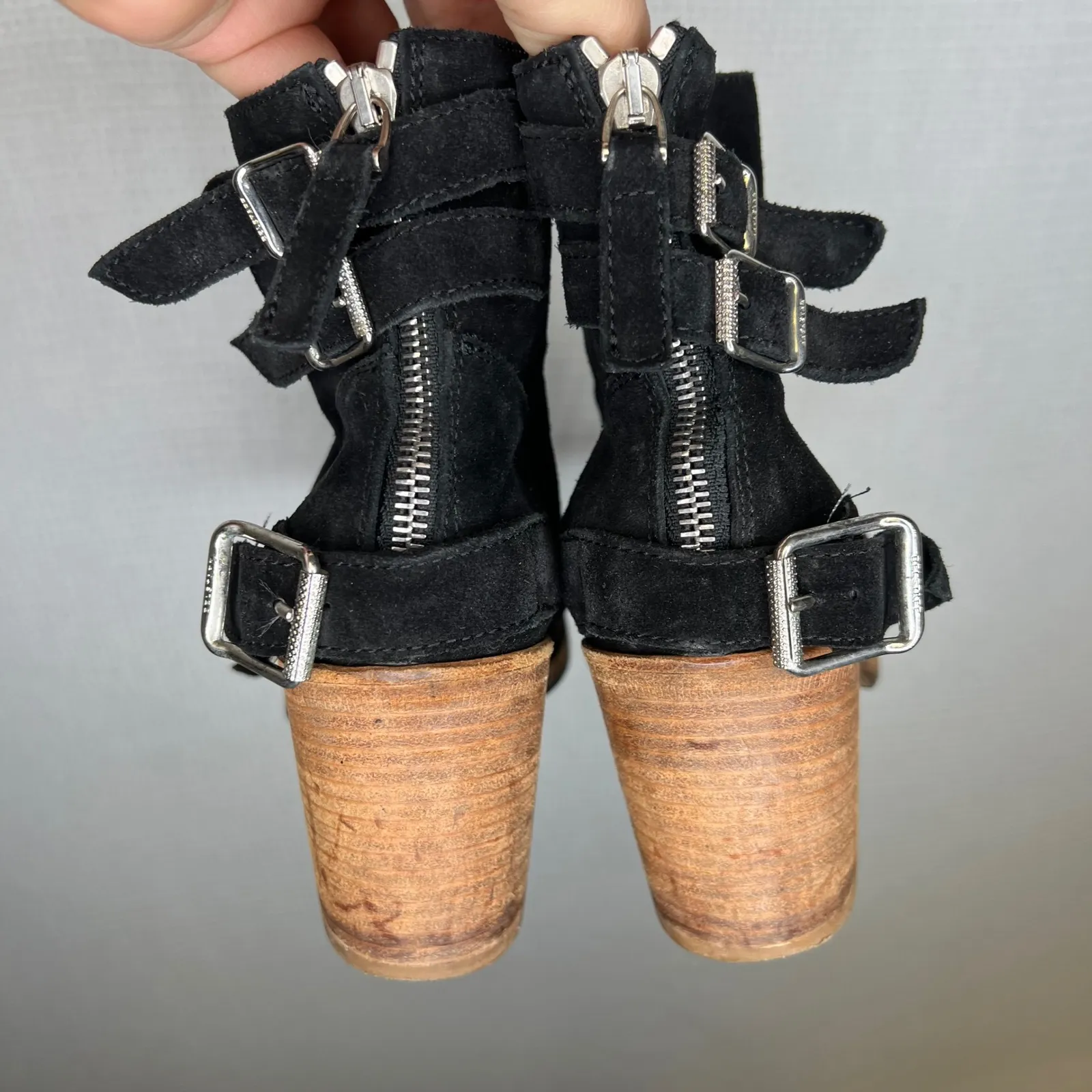 Belstaff Trailmaster England Black Suede Leather Buckle Heel Ankle Boots Size 37 - Image 8