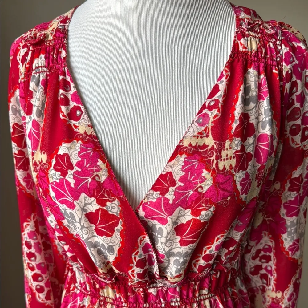 Chelsea & Violet Red Plunge Neckline Sundress with Bishop Sleeves - Image 3