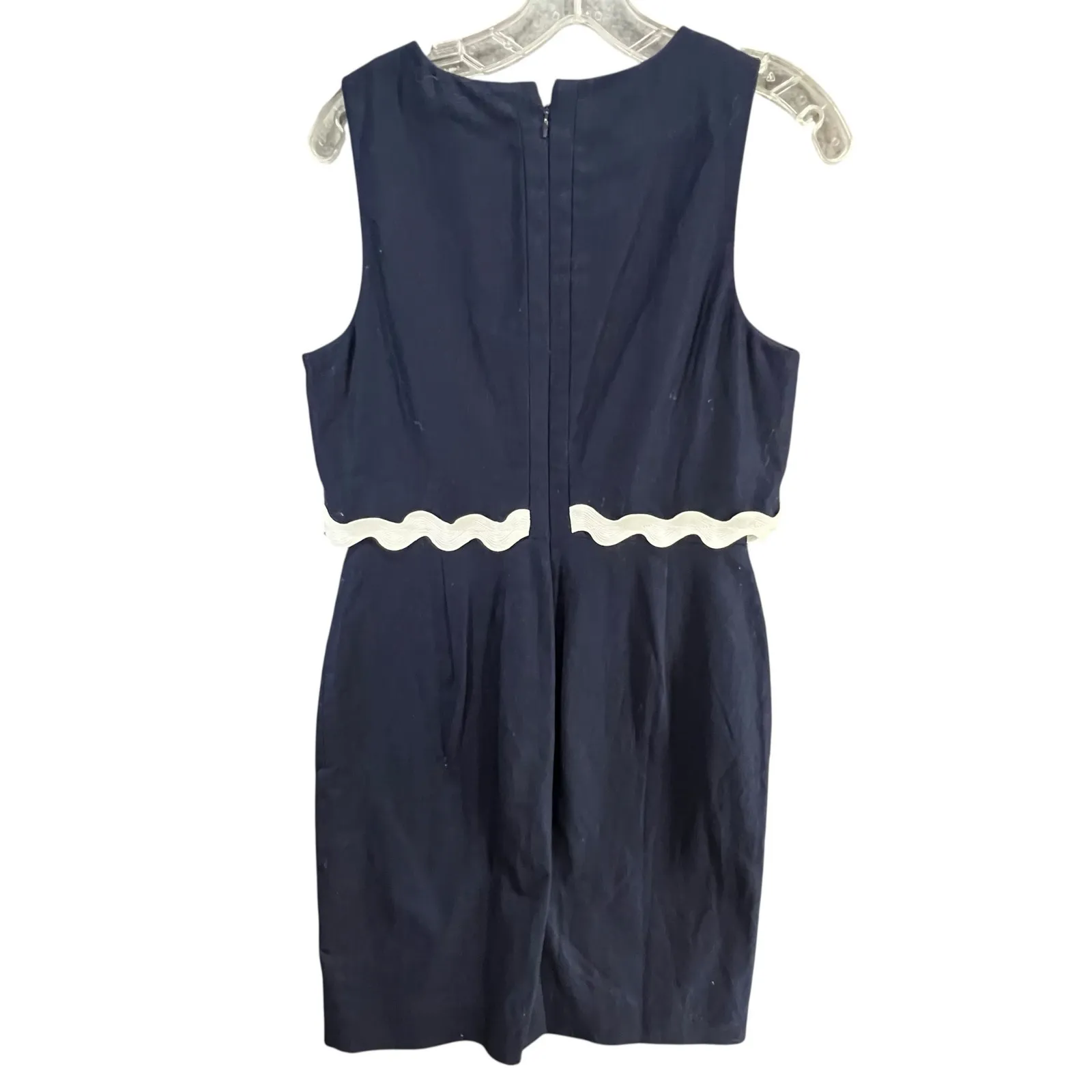 J Crew Sheath Dress Size 8 Blue White Rickrack Trim Linen Blend Classic Preppy - Image 5