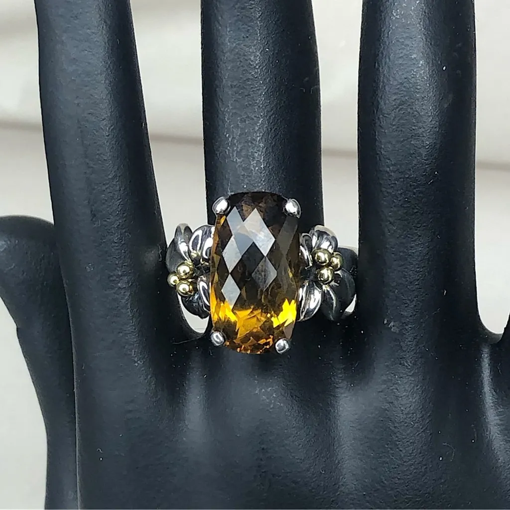 ANN KING Whiskey Topaz Floral 18k Yellow Gold 925 Sterling Silver Ring - Image 6