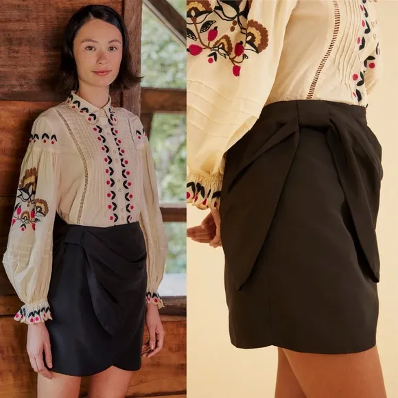 Farm Rio Black Taffeta Mini Skirt XL - Image 2