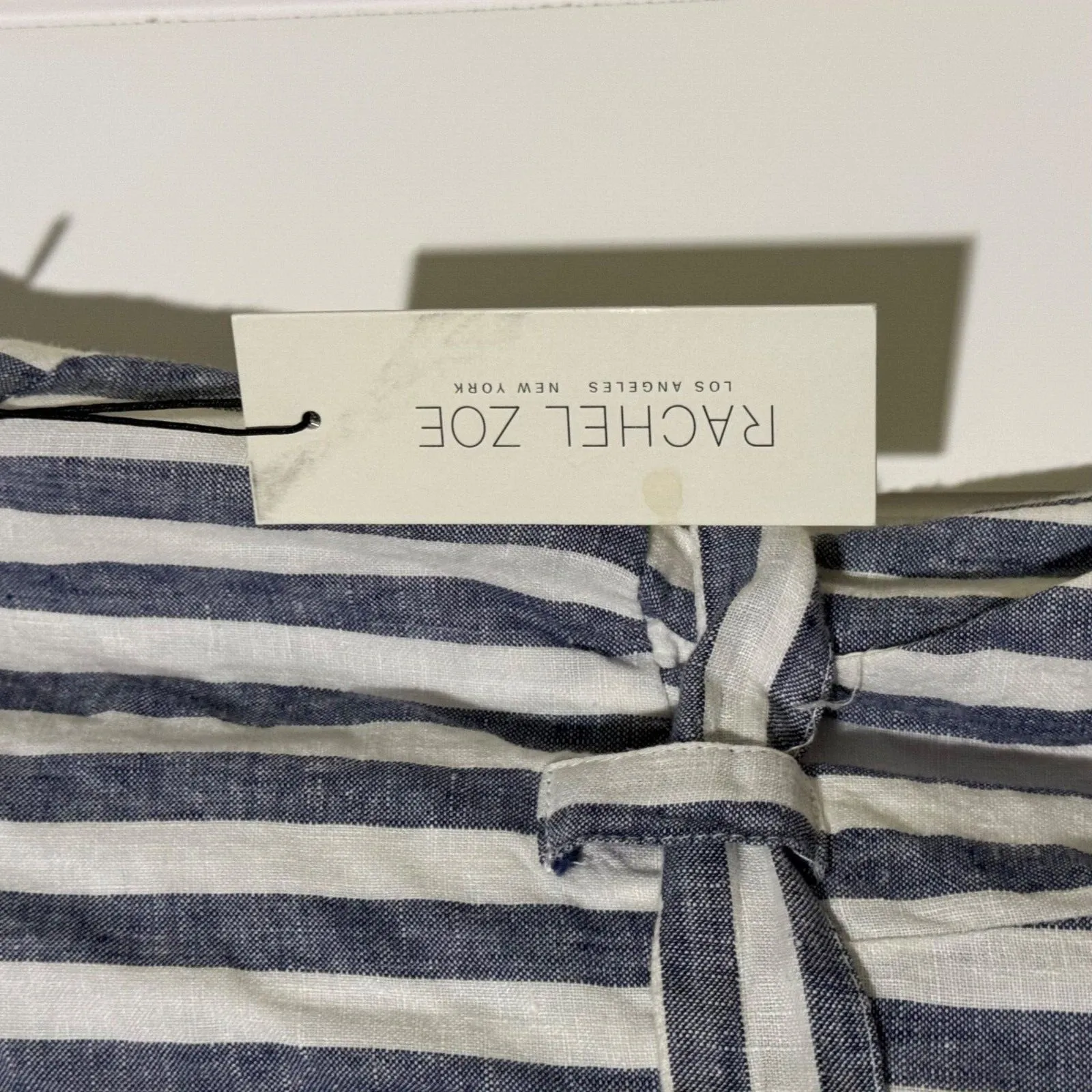 Rachel Zoe Linen Blend Jumpsuit Size 4 Blue White Stripe Belted Wide Leg - Image 7