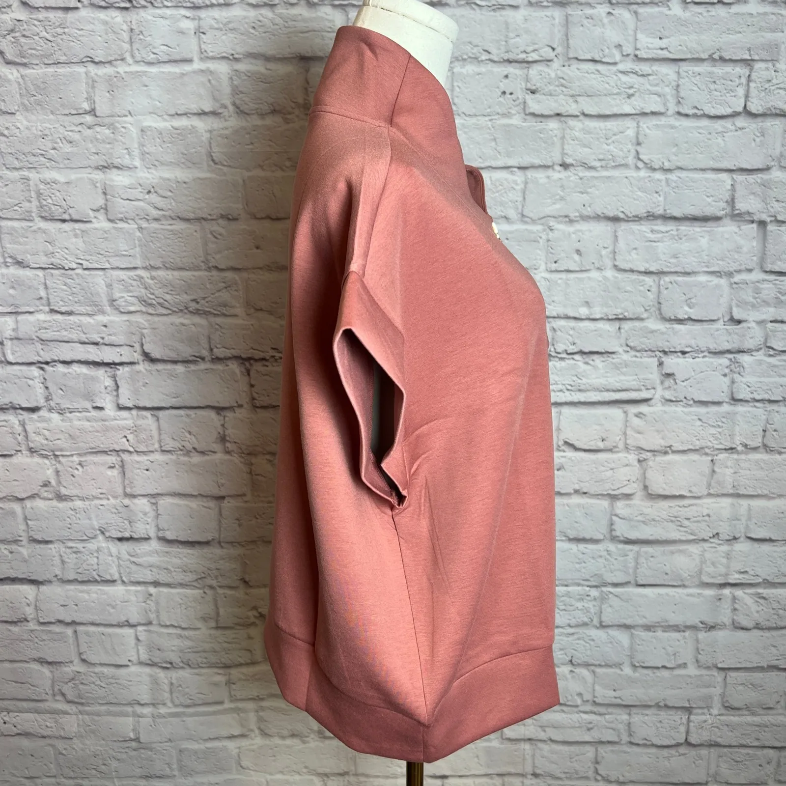 Zenana Women's S/M Winter Rose Scuba Half Zip Short Sleeve Top Casual Chic - Image 3