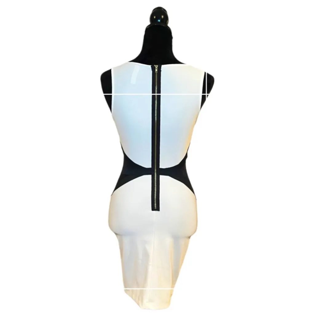 Elegant White and Black Body Con Spandex Women's Dress Cut Out Design - Image 2