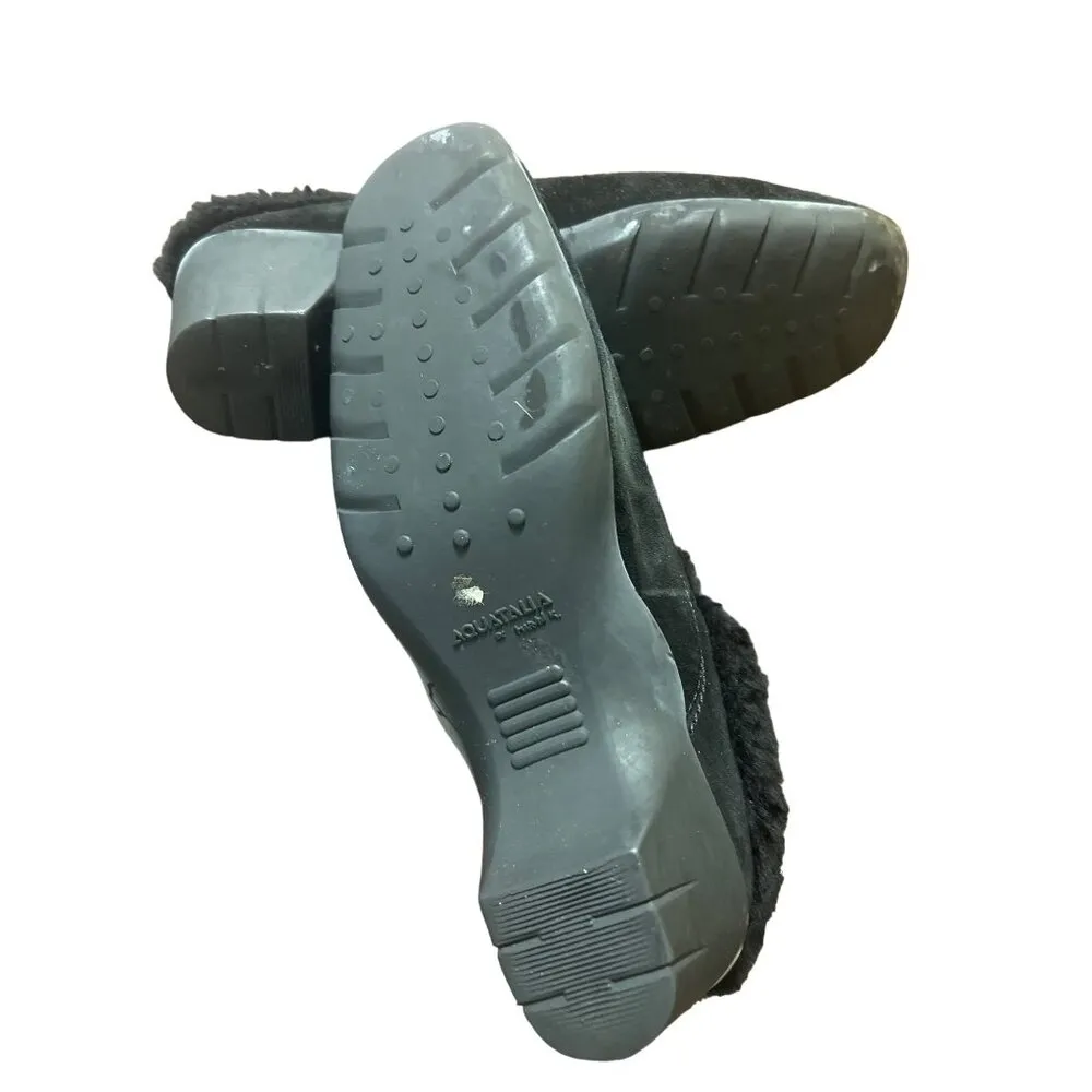 Aquatalia Black Suede Faux Fur Mules Shoes Block Heel Wedge Size 6.5 - Image 5