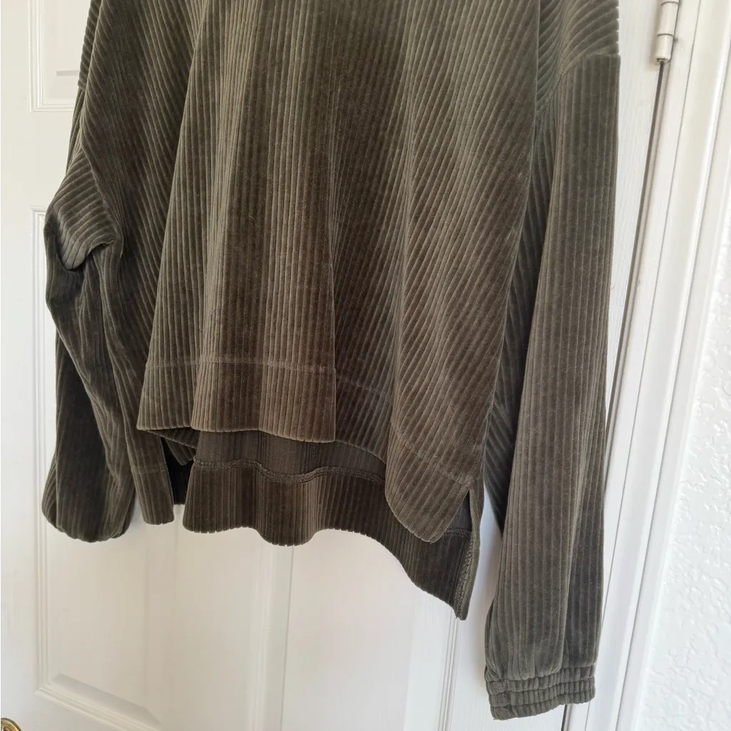 Aerie Groove on Offline Oversized Ribbed Olive Green pullover Sweater Hood M - Image 6