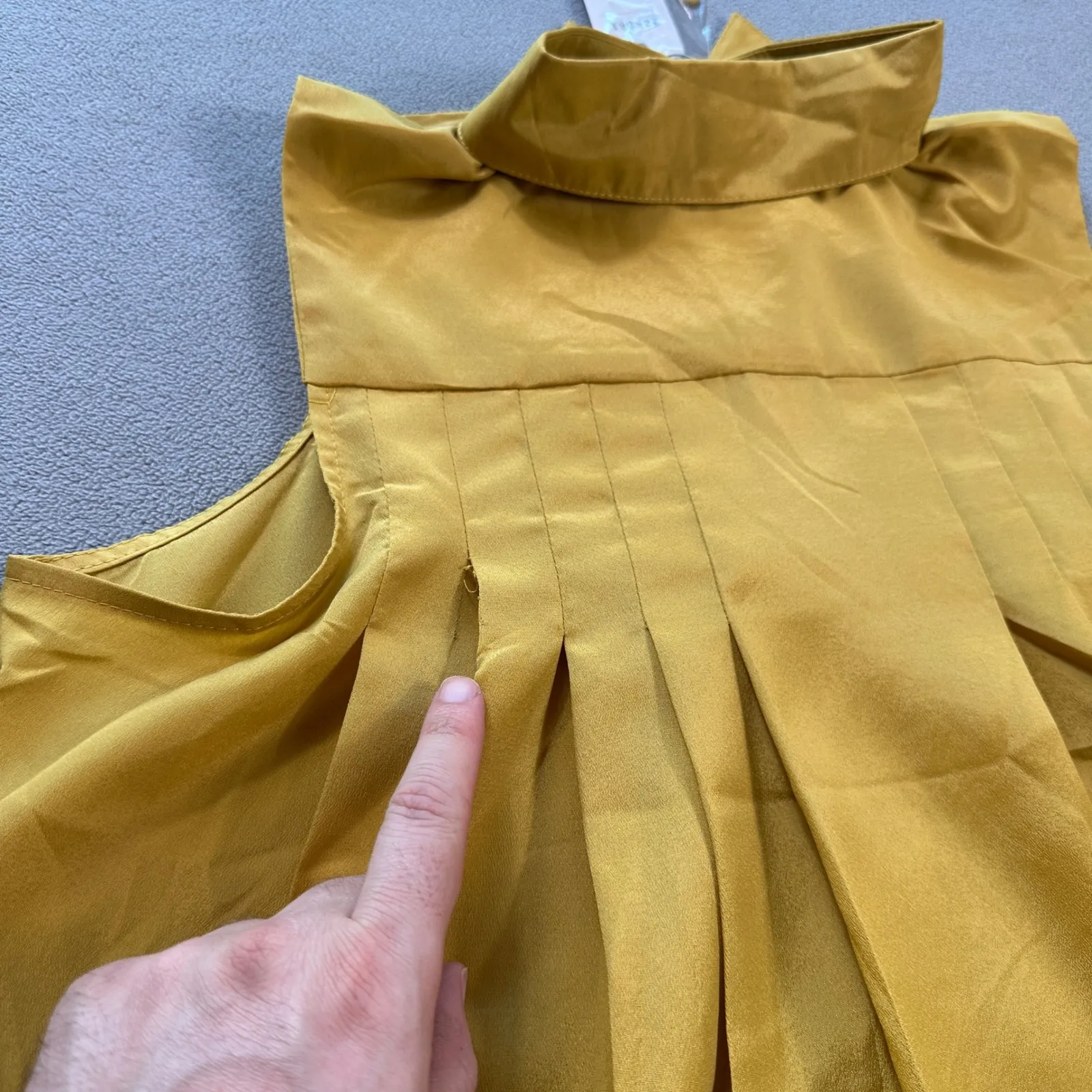 Lovelygirl Button Up Shirt Top L Mustard Yellow Sleeveless High Low Pleated NWT Size L - Image 6