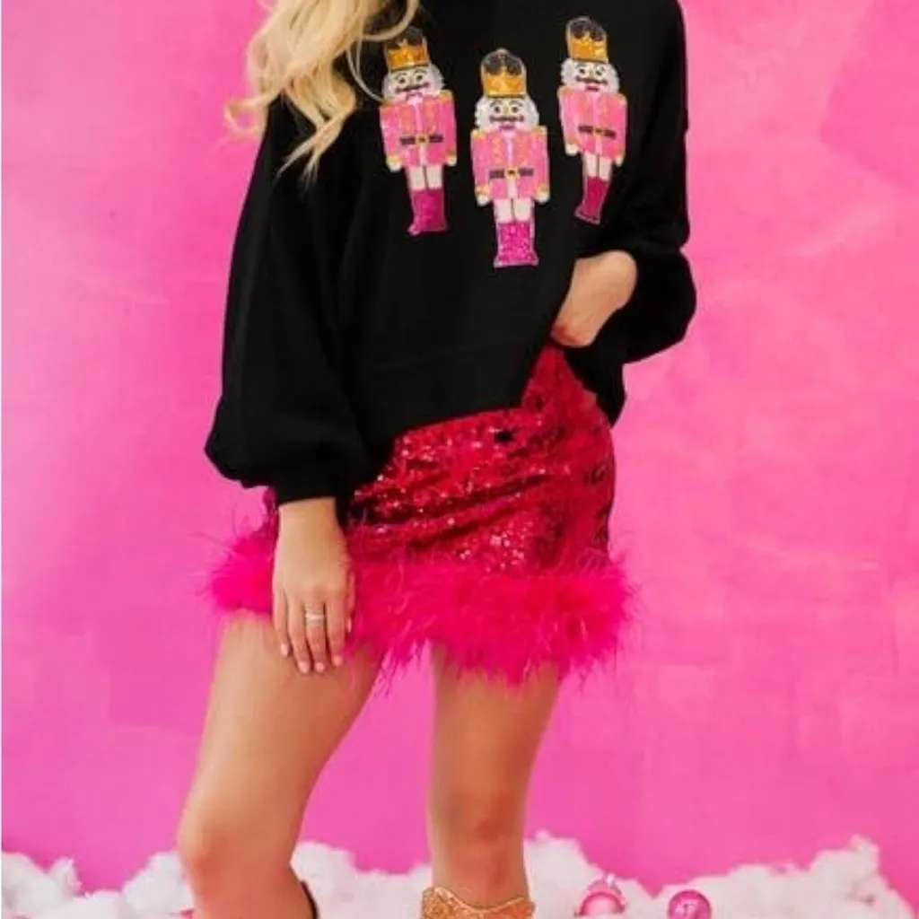 NEW Santa Christmas Sparkly Sequin Crewneck Long Sleeve Pullover Sweatshirt M Black Size M - Image 5