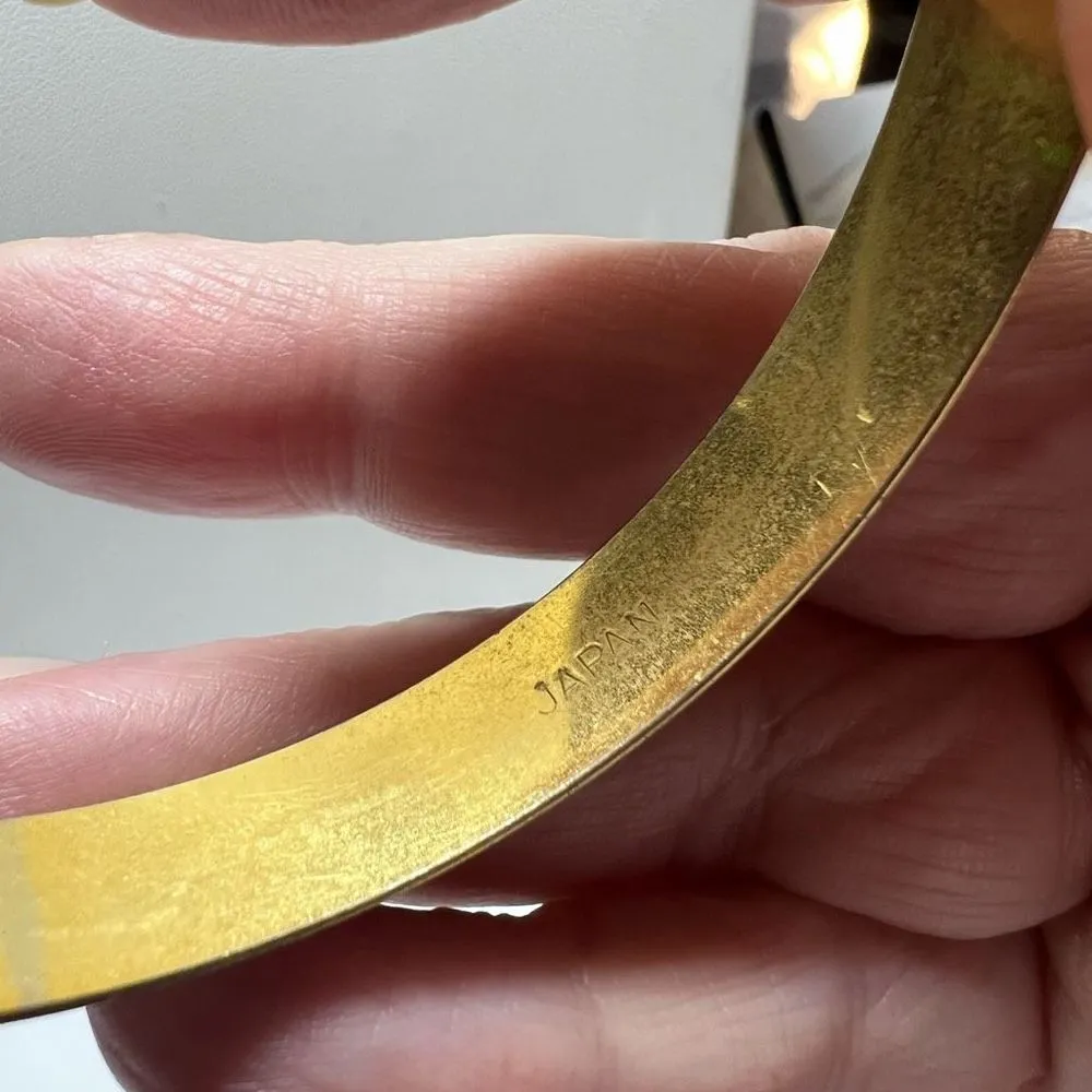 Vintage Signed Japan White Enameled Bangle Bracelet - Image 4