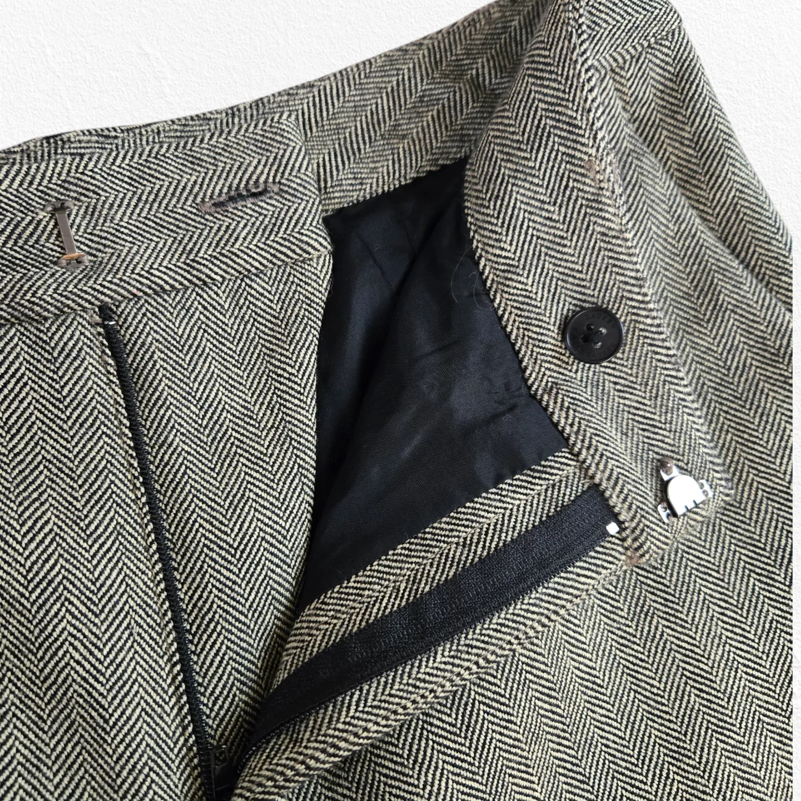 90s Vintage Lauren Ralph Lauren Gray Herringbone Wool Straight Trousers Size 4 - Image 10