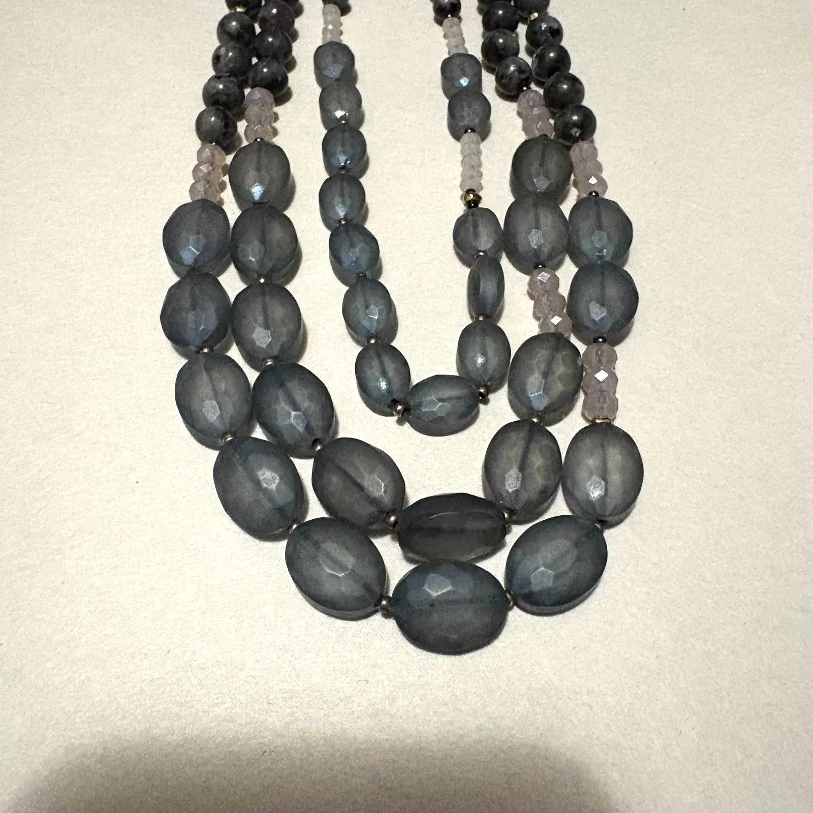 Loft‎ Three Strand Layered Bead Statement Necklace Dark Teal Mixed Beads - Image 3