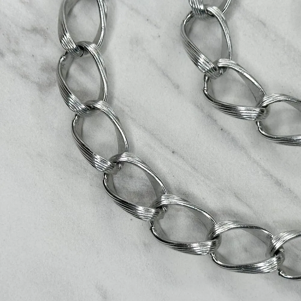 Chunky Textured Silver Tone Metal Chain Link Belt Size XS Small S - Image 6