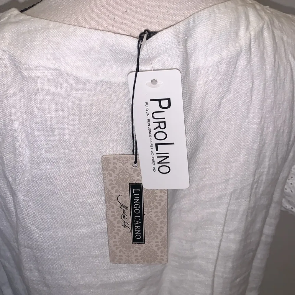 Lungo L'arno White 100% Linen Brodarie Eyelet Trim Peplum Top Italy NWT Size L - Image 7