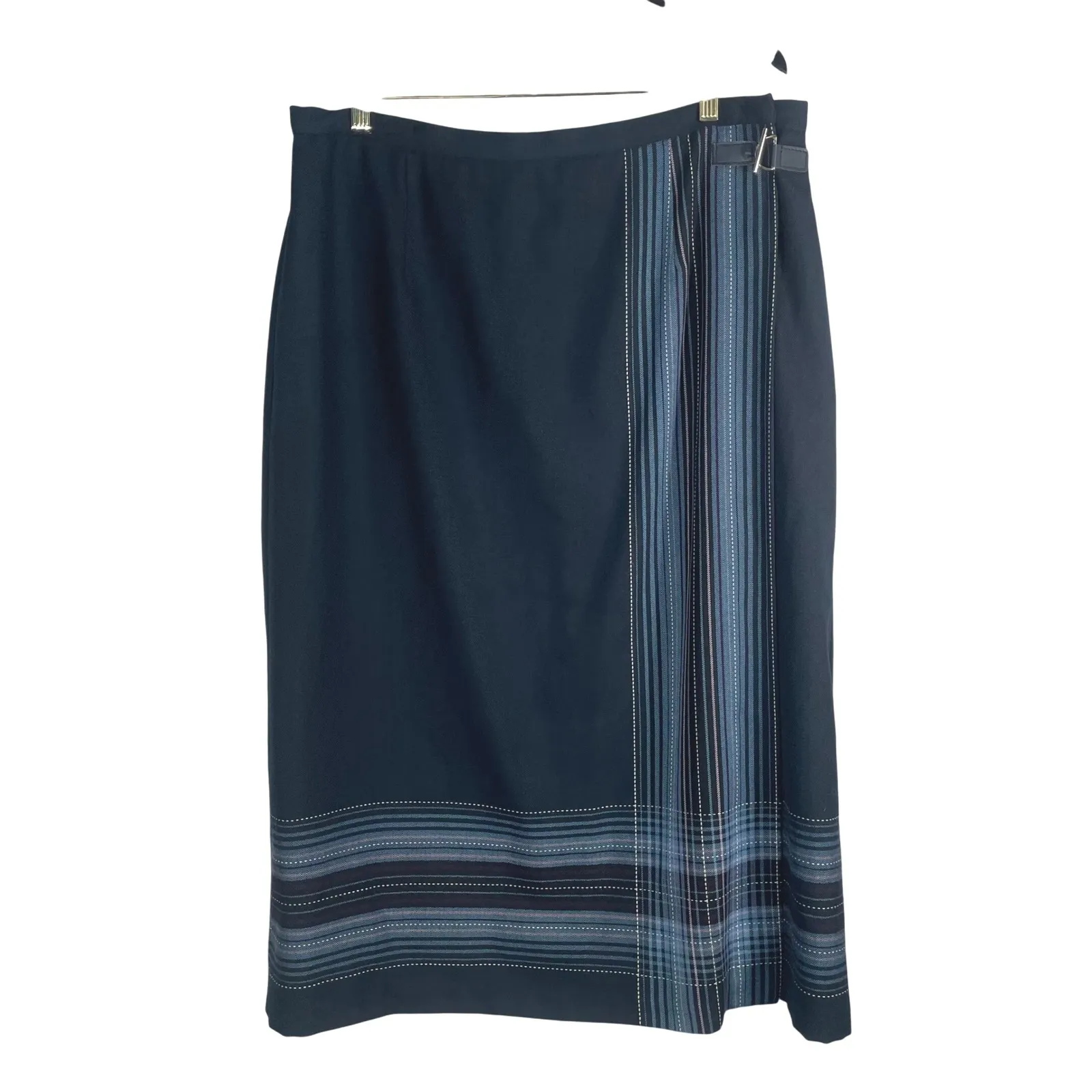 Vtg Sag‎ Harbor Woman Skirt 16W Black Blue Striped Midi A-Line Career Office - Image 2
