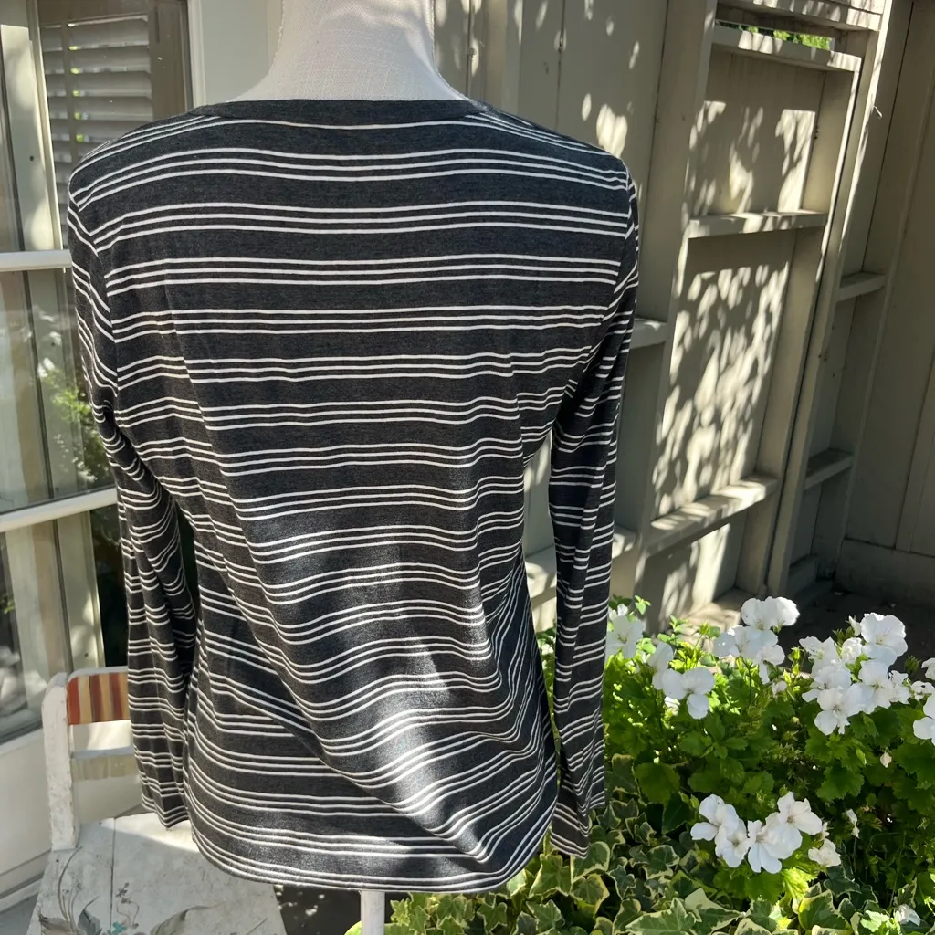 Marine Layer Charcoal and White Striped Long Sleeve Tee - Image 2