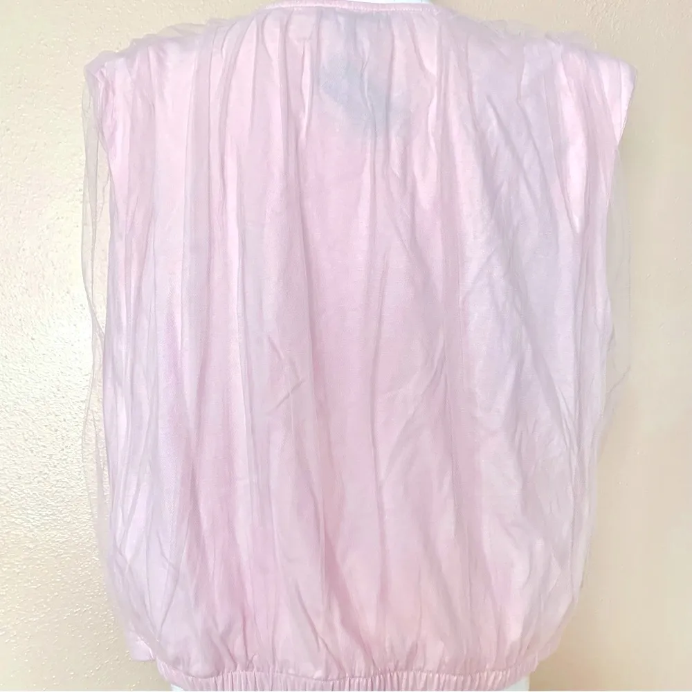 Express Light Pink Sleeveless Tulle Top with Floral Rosette Detail. - Image 4