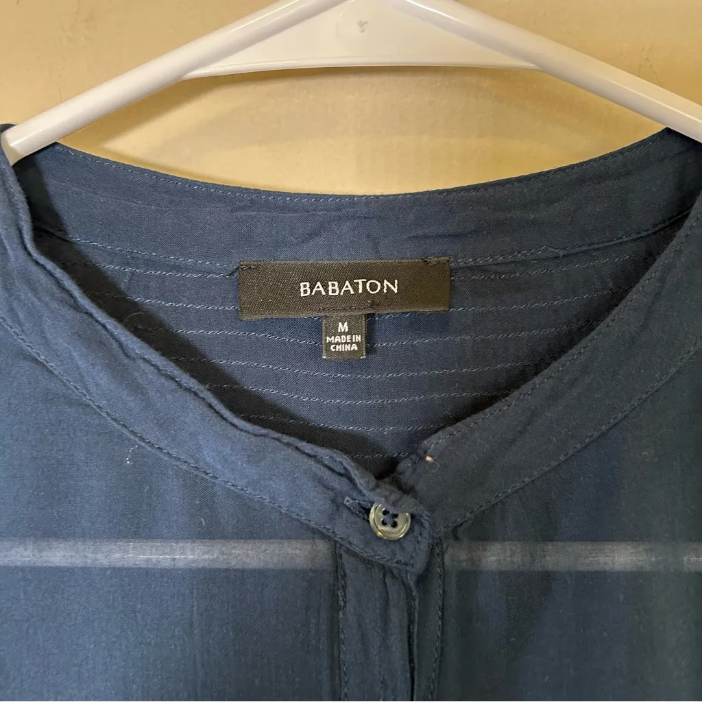 Babaton  Women's Button Down Pullover Sheer Blouse Navy Medium‎ - Image 5