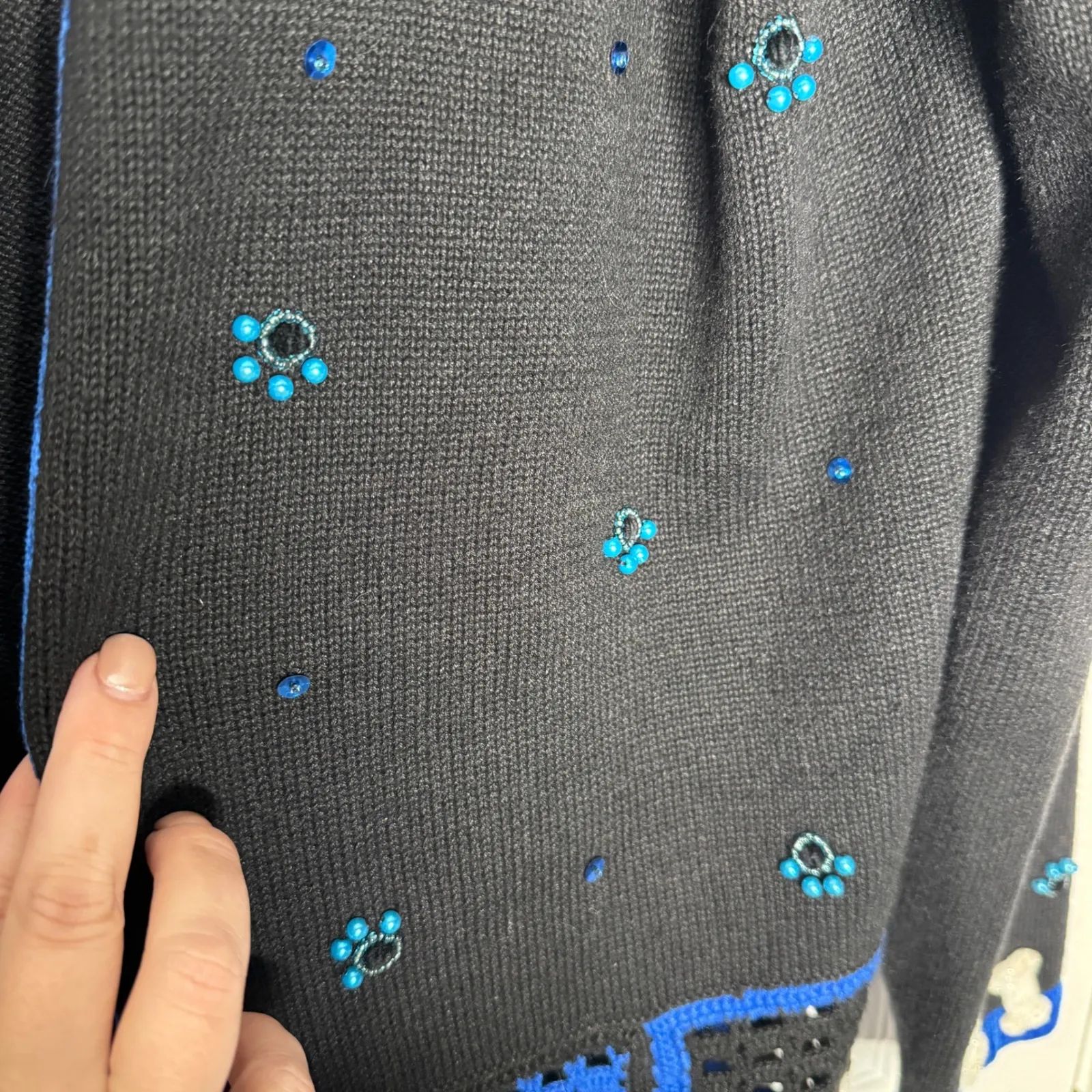 QUACKER FACTORY Woman's Size M Dog Button Front Sweater Quirky Artsy Black Size M - Image 8