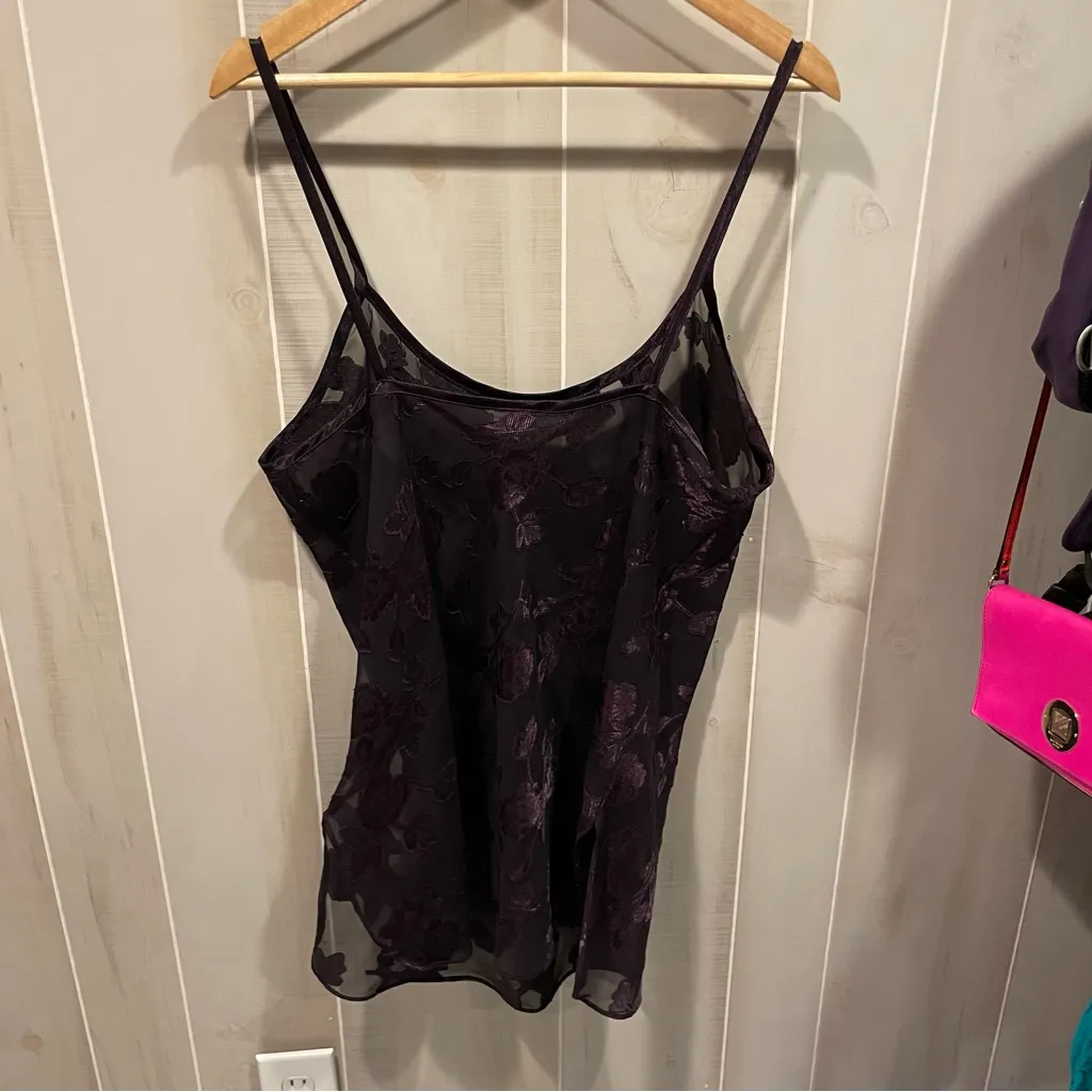 Cute vintage 80s sheer whimsigoth plum fairy floral top mini dress nightgown Black Size L - Image 6