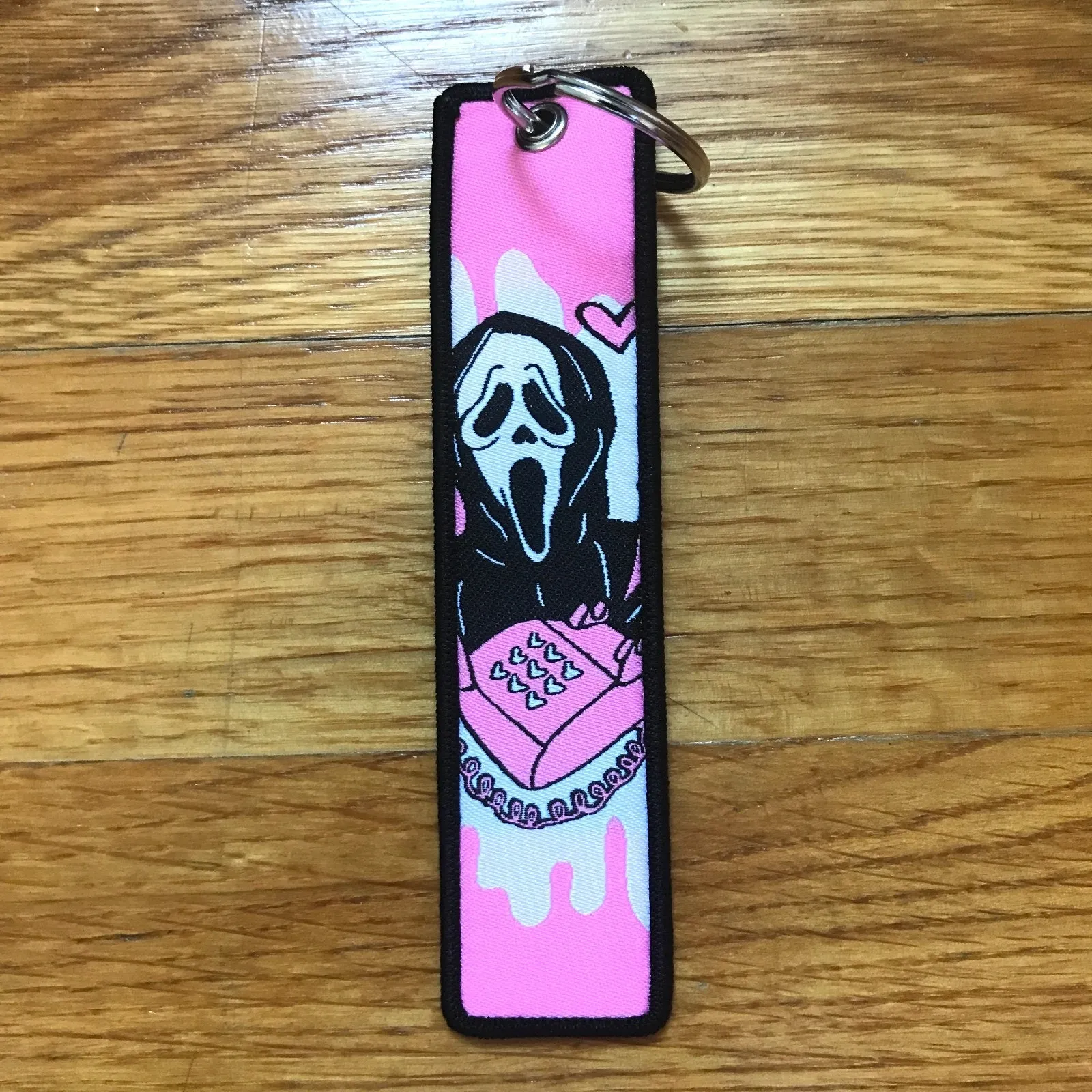 Punk Goth Horror Pink, White & Black Scream Phone Skull Cloth Keychain Ornament Pink - Image 3