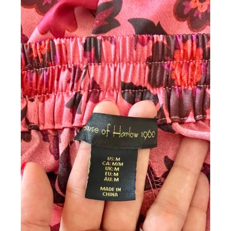 House of Harlow 1960 Pink Floral Satin High Waisted Wide Leg palazzo Pants sz. M Size M - Image 3