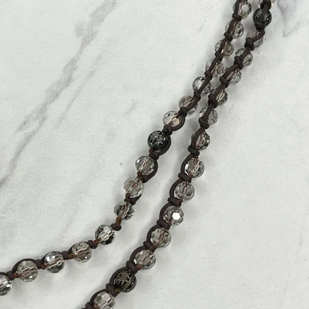 Chico's Double Strand Brown Cord Beaded Gold Tone Necklace - Image 7