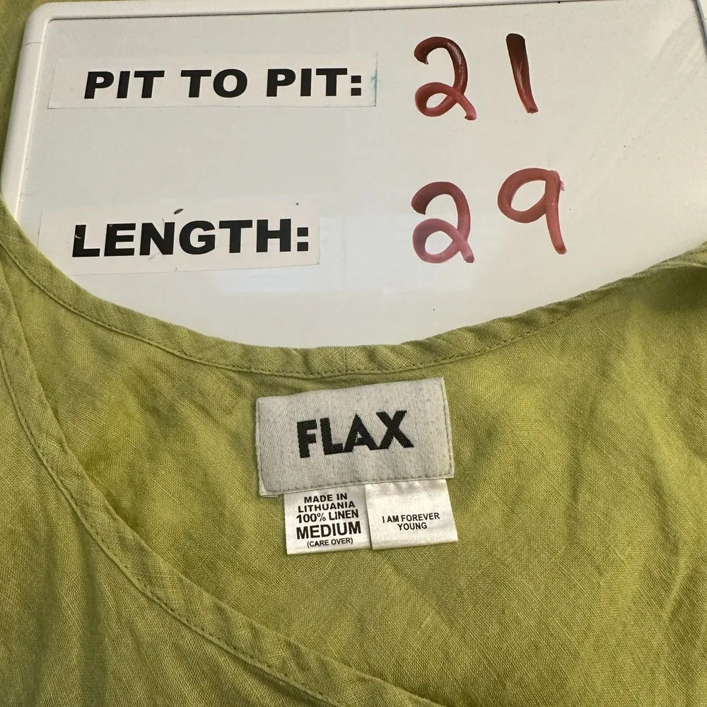 FLAX Green Sleeveless Linen Blouse Women's Size Medium - Image 2