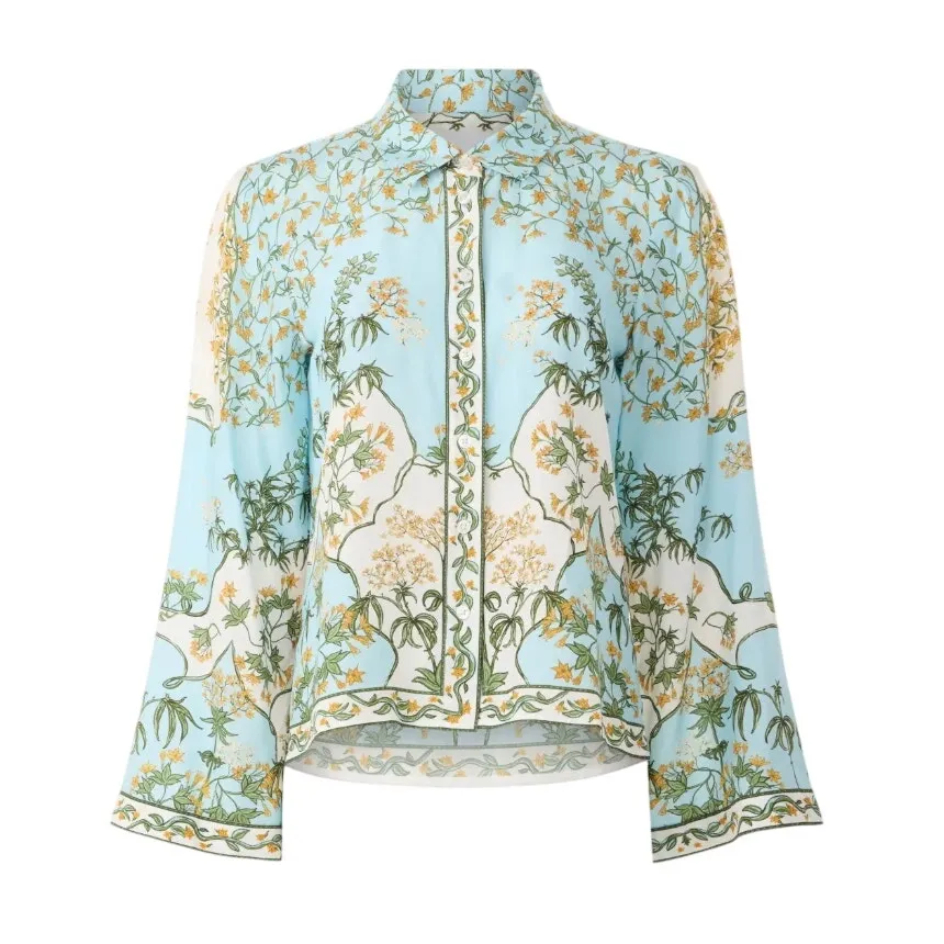 Derek Lam Blue Floral Button Up Shirt Size 10 Challis Vacation Designer $300 - Image 3