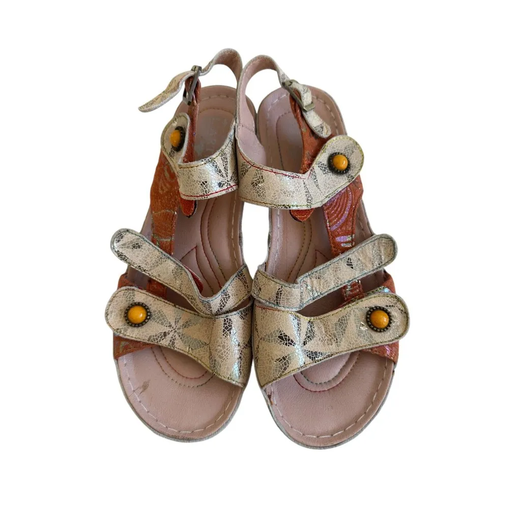 L'ARTISTE Orange Patterned Flat Sandals Size 9 / 39 - Image 2