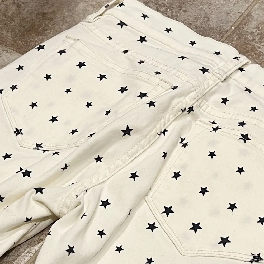 J. Crew Toothpick Mini Star Print Skinny Jeans Cream White Navy Mid Rise 24 - Image 5